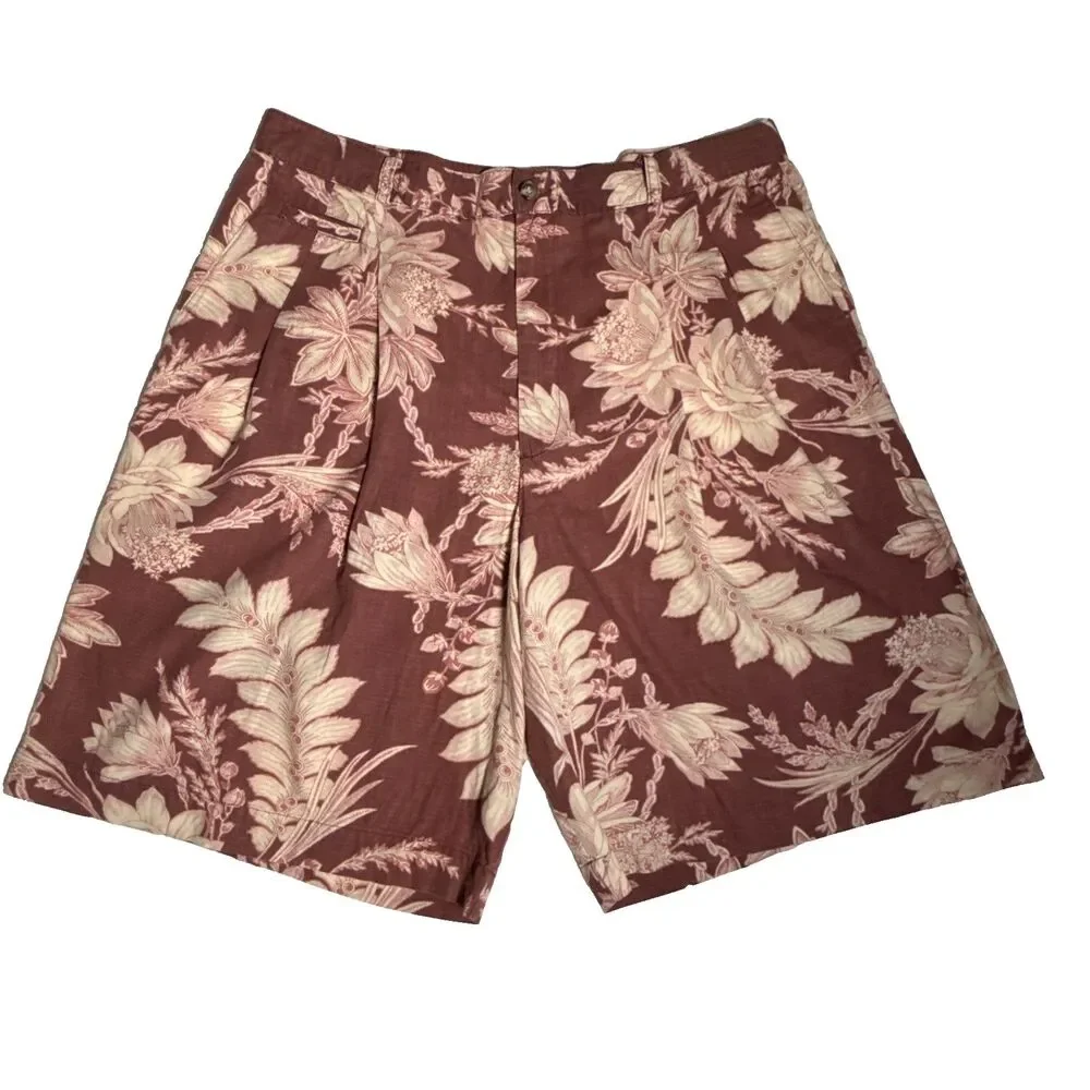VTG Banana Republic Safari Travel Shorts Mens 34 Pleated Cotton 80s 90s Floral